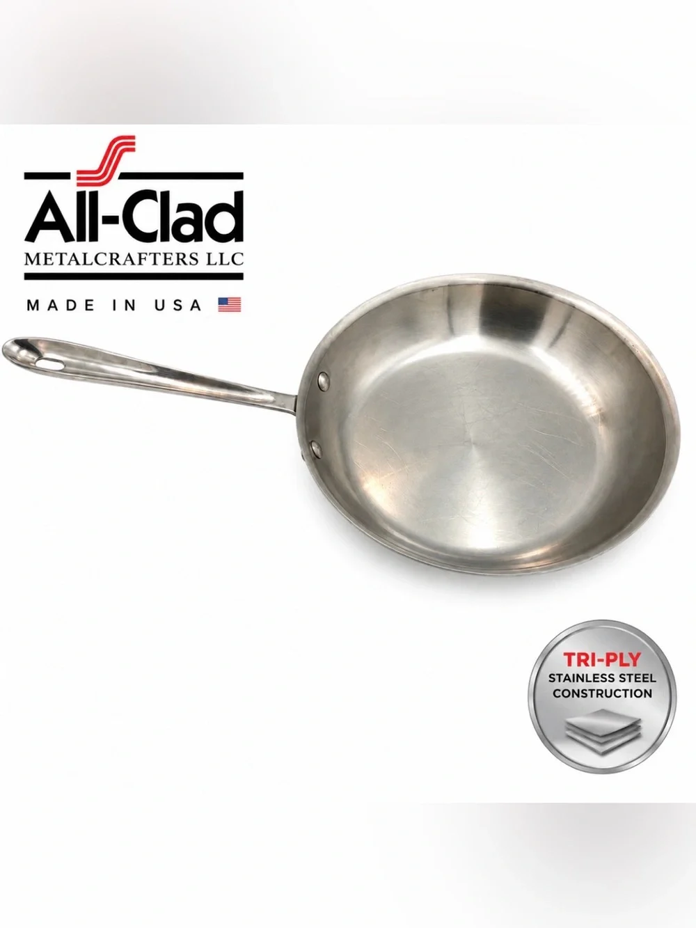 All-Clad 11” Stainless Steel Fry Pan Skillet Made USA Tri-Ply No Lid Induction